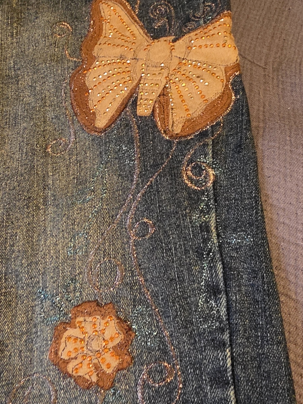 Jou Jou Dark Denim Jeans with Orange Butterfly & Floral Embroidery